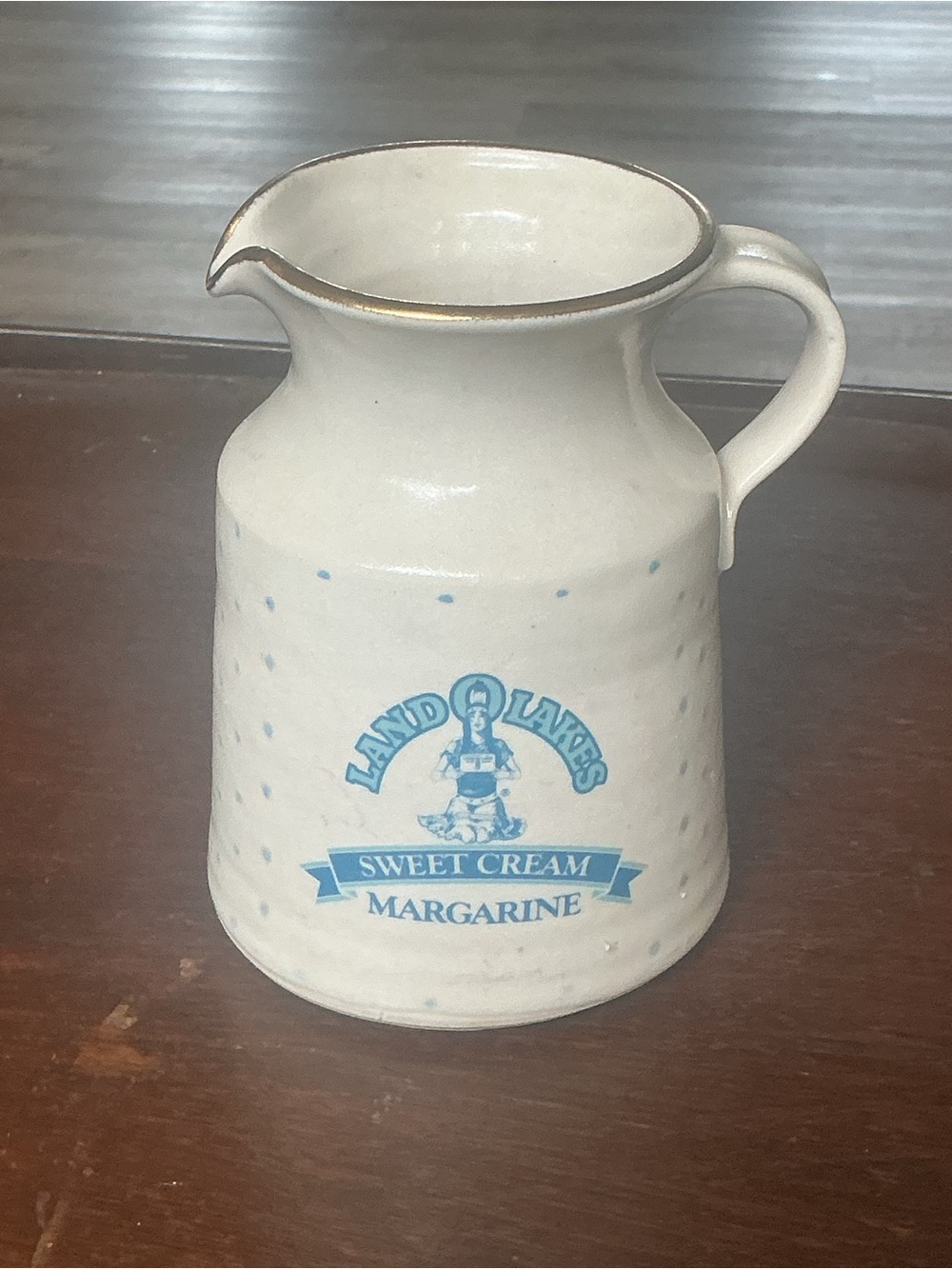 VintageLand O Lakes Sweet Cream Margarine Ceramic Pitcher - White with Blue Logo